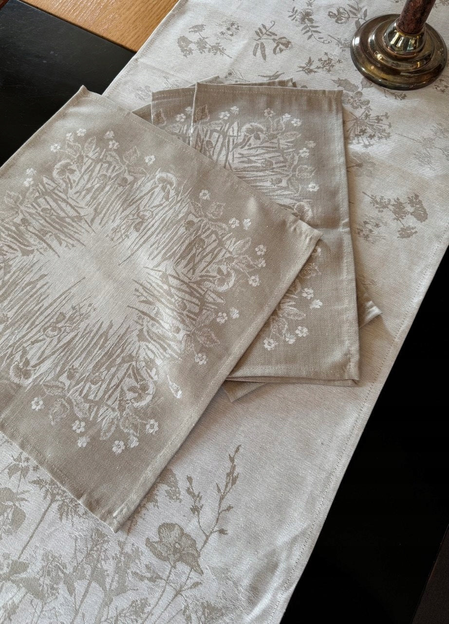 Bieżnik lniany 50x170 + 4 serwetki 40x40 komplet stołowy premium Materiał wykonania bawełna len żakard