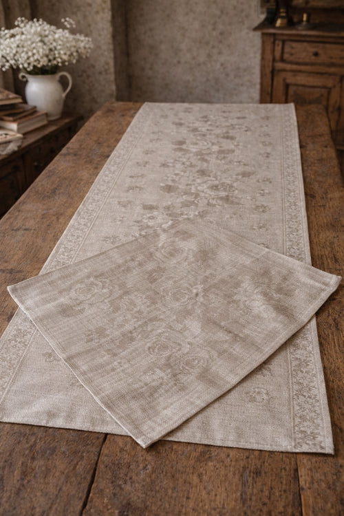 Bieżnik lniany 50x170 + 4 serwetki 45x45 komplet stołowy premium 100% LEN