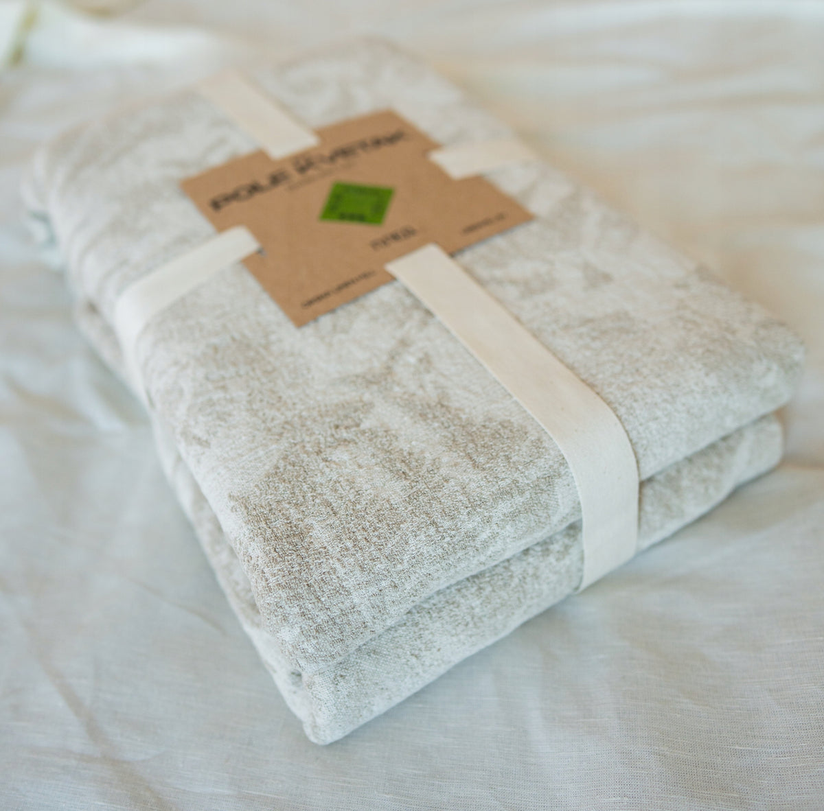 Pled lniany 200x220 Narzuta Koc 71% LEN VARABI Paproć Naturalny Beżowy Długość 200 cm