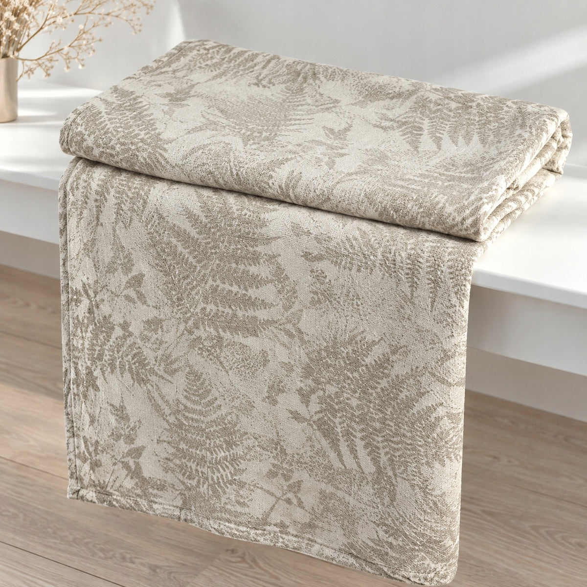 Pled lniany 200x220 Narzuta Koc 71% LEN VARABI Paproć Naturalny Beżowy Kod producenta 25C190