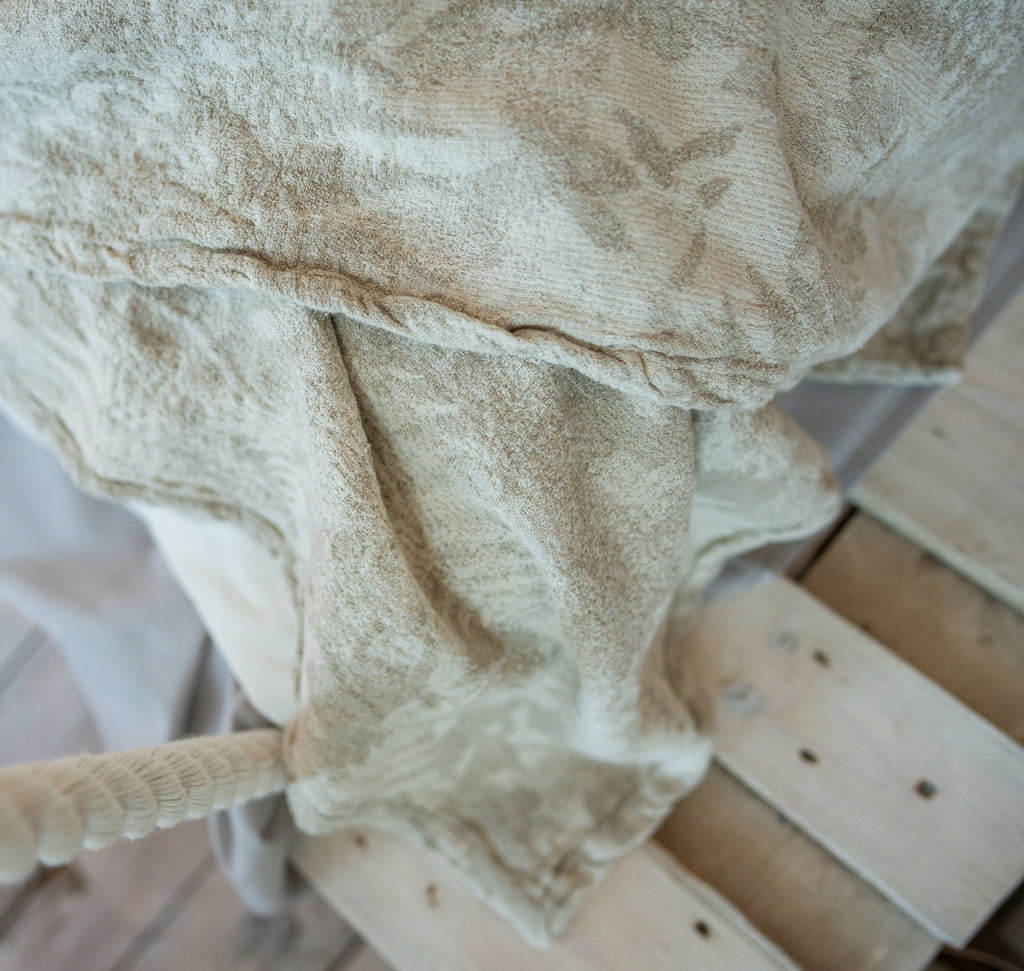 Pled lniany 200x220 Narzuta Koc 71% LEN VARABI Paproć Naturalny Beżowy Materiał wykonania len