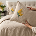 Pościel lniana 100% LEN 210x220 240x240 50x70 komplet MIMOZA haft PREMIUM Stan opakowania oryginalne