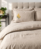 Pościel lniana 100% LEN 210x220 240x240 50x70 komplet MIMOZA haft PREMIUM