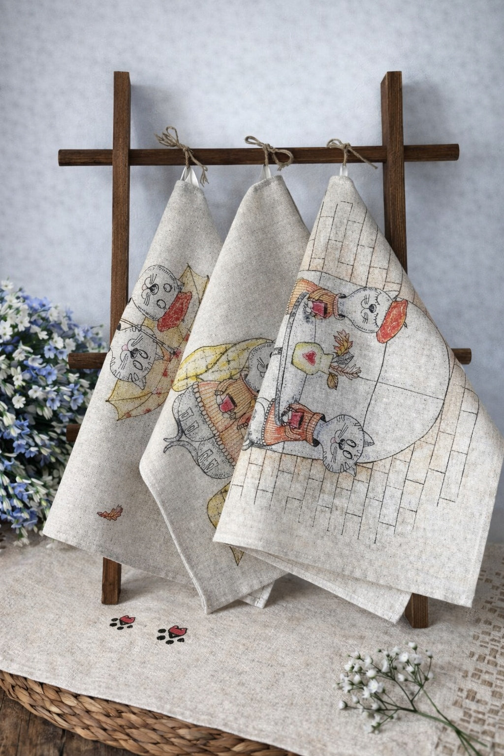 RĘCZNIK ŚCIERKA KUCHENNA LEN 46x60 KOMPLET 3 sz mur miau koty Marka bez marki