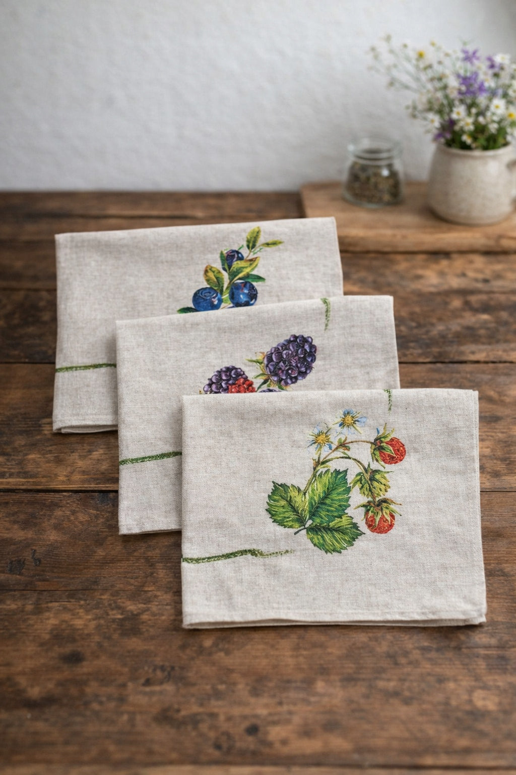RĘCZNIK ŚCIERKA KUCHENNA LEN 46x60 KOMPLET 3 sz owoce leśne Rodzaj ręcznik (ścierka)