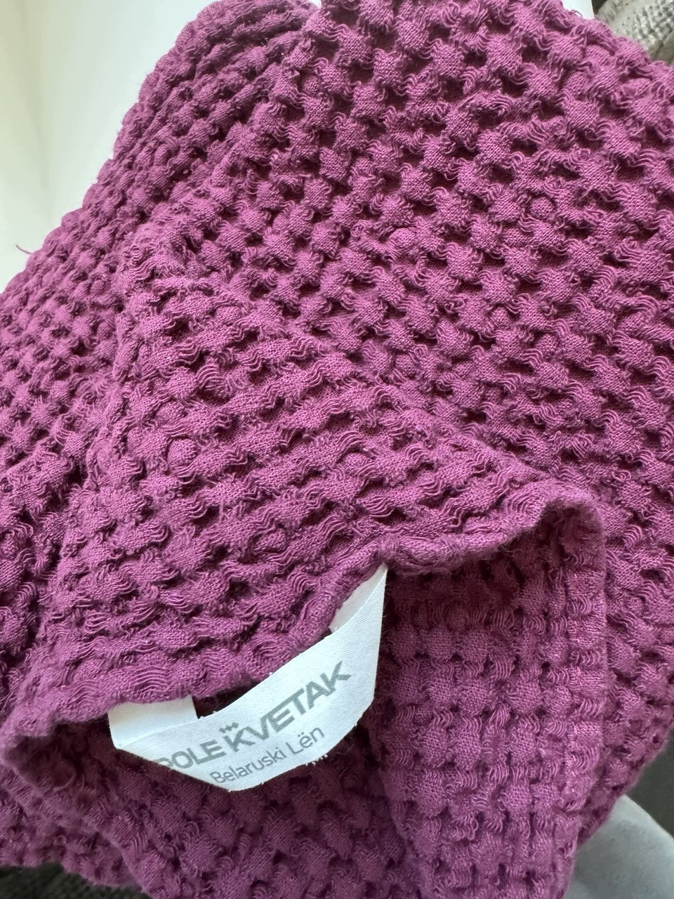 RĘCZNIK lniany 38×65 cm o strukturze plastra miodu fioletowy Marka bez marki