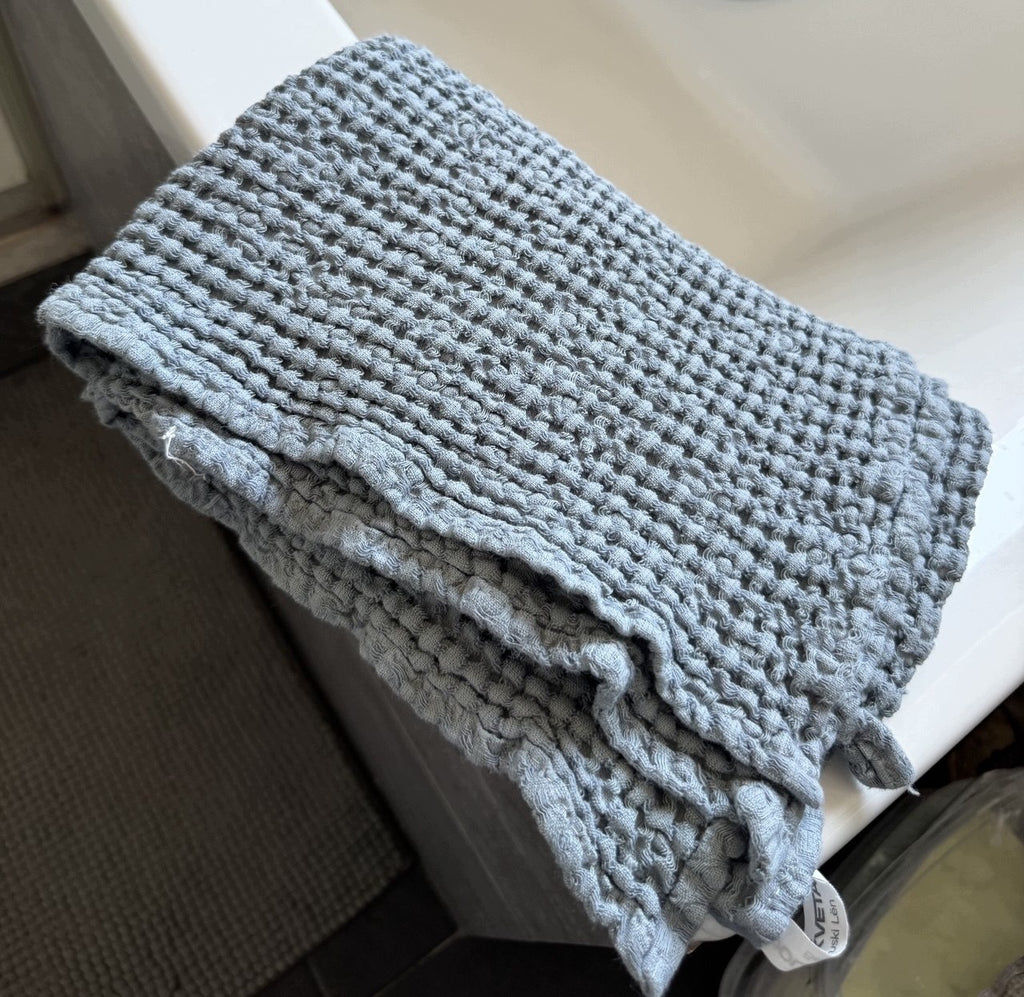 RĘCZNIK lniany 38×65 cm o strukturze plastra miodu szary Marka bez marki